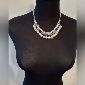 Pearl/Rhinestones Choker Necklace Earrings Set